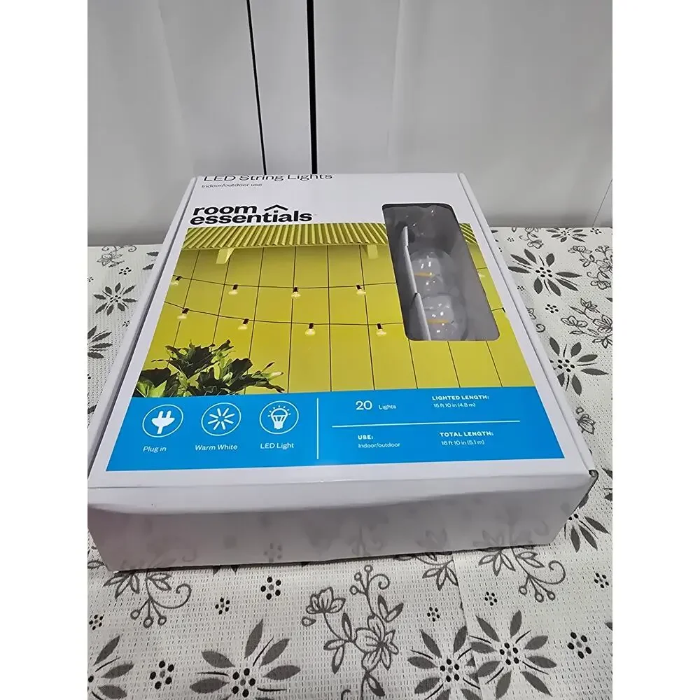 Room Essentials LED String Lights – Black Cord, Warm White - New in Box (Tested)